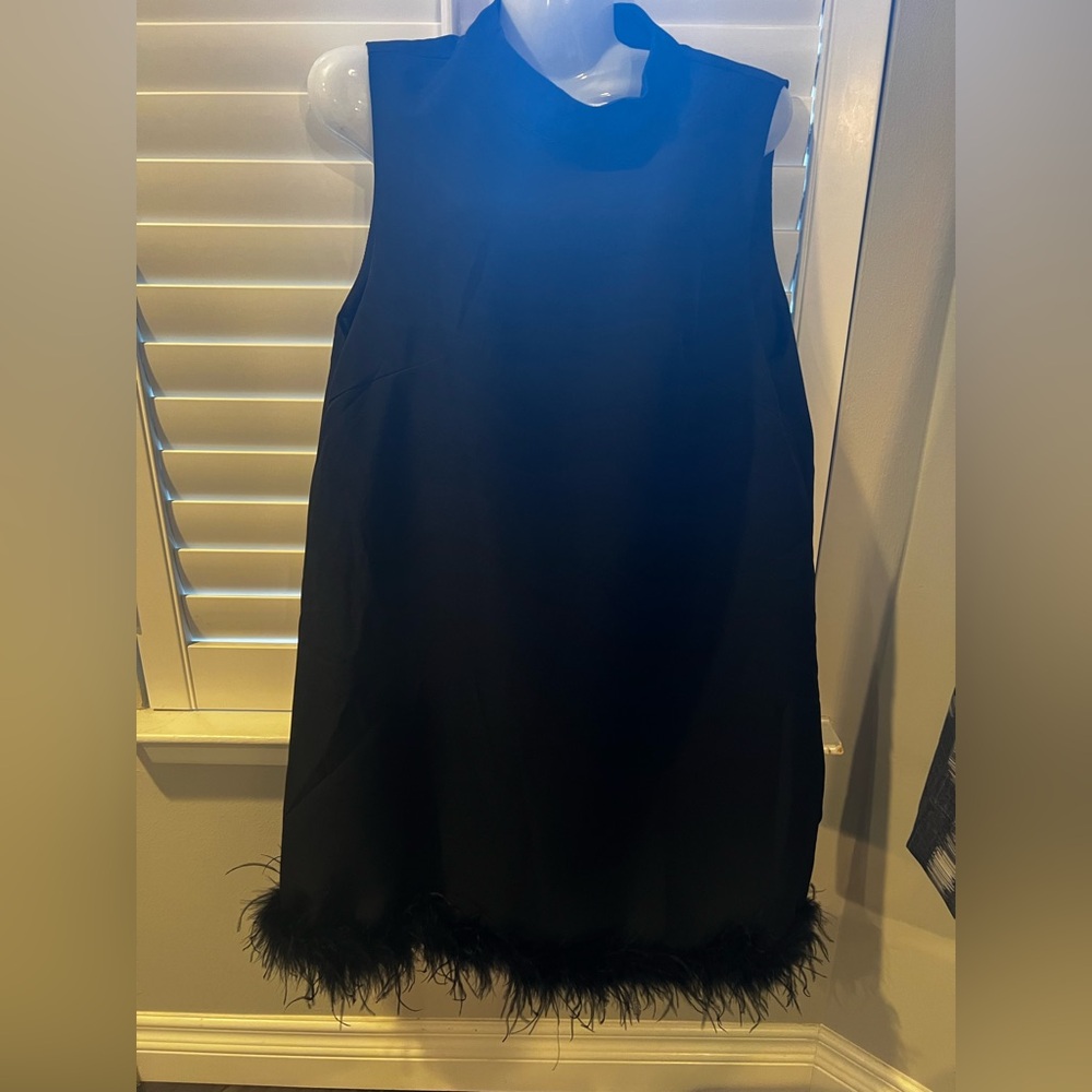 SHEIN Black Feather Hem Dress